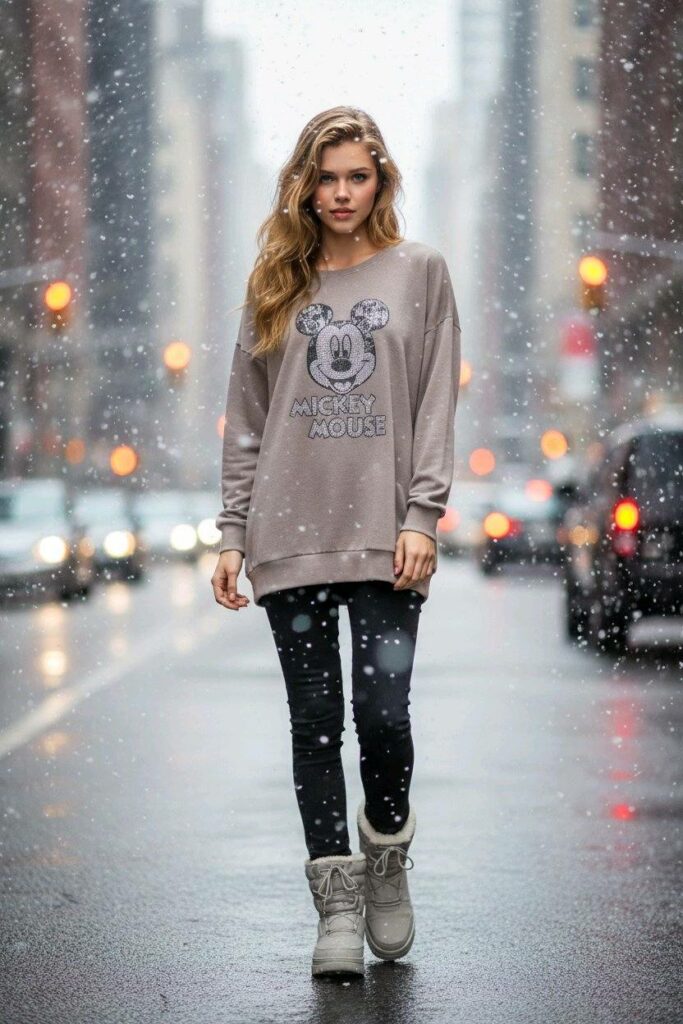 Pulli in Feincord mit Mickey Motiv